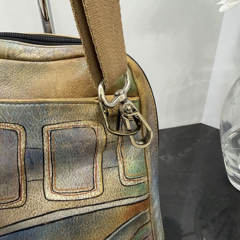 Vintage Aruschka Genuine Leather Artistic Shoulder Bag Crossbody Multicolor - Picture 5 of 14